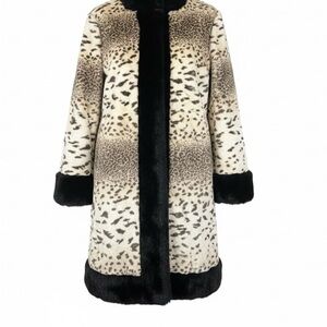 Country Pacer Cream Leopard-Print Faux Fur Pea Coat with Black Trim